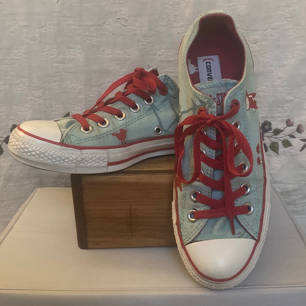 Converse Low Top Sneakers in Mint Green with Red Accents